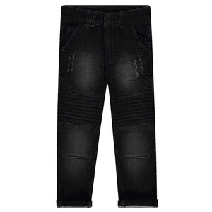 Vaqueros con efecto desgastado y arrugado con cortes  