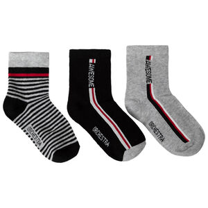 Pack de 3 pares de calcetines a juego con rayas y inscripciones  