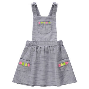 Vestido de algodón de fantasía con bolsillos y pompones de colores 