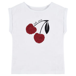 Camiseta de manga corta cuadrada con dibujo de cerezas de lentejuelas mágicas  Main Camiseta de manga corta cuadrada con dibujo de cerezas de lentejuelas mágicas