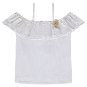 Camiseta de tirantes finos con volante de efecto brillante 