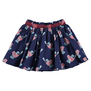 Falda de volantes con pájaros estampados y cintura elástica 