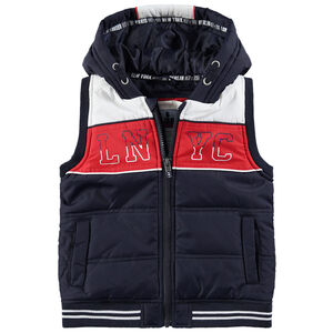 Anorak acolchado sin mangas con capucha e inscripciones 