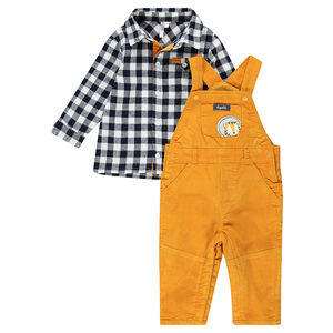 Conjunto con camisa de cuadros de franela y peto con forro de micropolar 