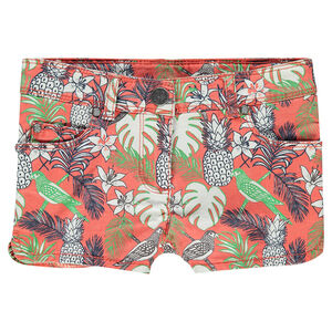 Pantalón corto de sarga con estampado tropical  Main Pantalón corto de sarga con estampado tropical