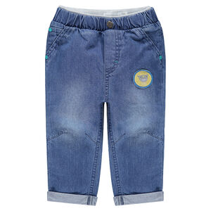 Pantalón de cambray con parche de osito 