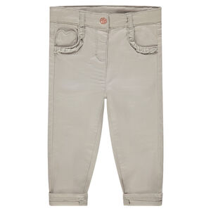 Pantalón de algodón liso con bolsillo con forma de corazón y volantes 