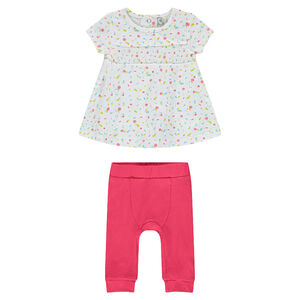 Conjunto de túnica de manga corta estampda y leggings lisos 