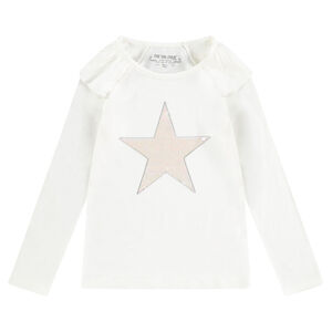 Camiseta de manga larga con volantes en los hombros y estrella de lentejuelas 