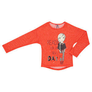 Sweat léger aspect tricot avec print fillette 
