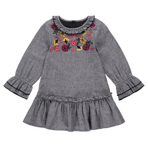 Vestido de manga larga de punto jaspeado con flores bordadas 