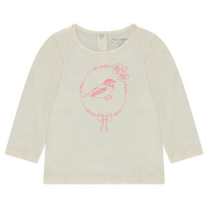 Camiseta de manga larga de punto con pájaro estampado 