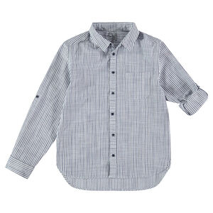 Júnior - Camisa de manga larga de rayas con bolsillo tipo parche 