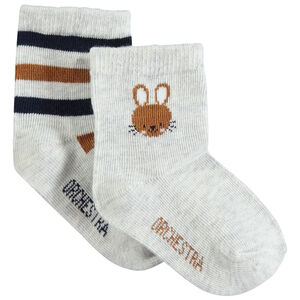 Juego de 2 pares de calcetines variados con conejo y rayas de jácquard 