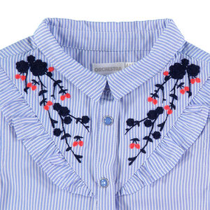 Camisa de manga larga con finas rayas all over y bordados 