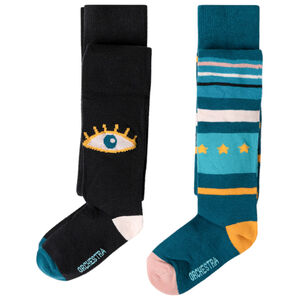 Lot de 2 collants épais motif oeil et rayures 
