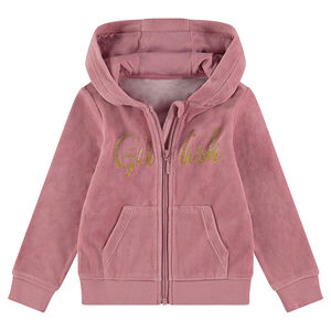 Chaqueta de terciopelo con capucha y palabra con purpurina 