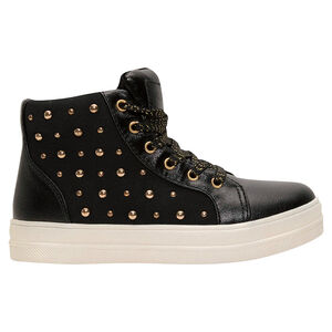 Deportivas altas de dos materiales con tachuelas de fantasía 