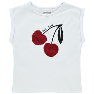 T-shirt  manches courtes à cerises en sequins magiques  Main T-shirt  manches courtes à cerises en sequins magiques
