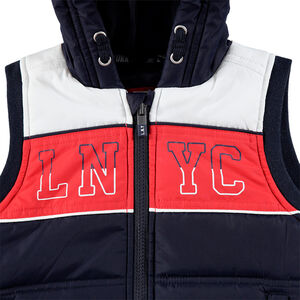 Anorak acolchado sin mangas con capucha e inscripciones 