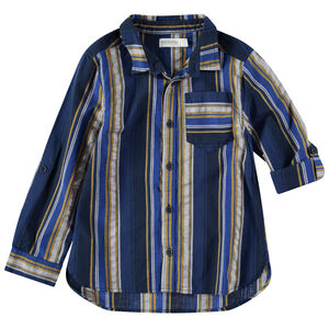 Camisa de manga larga con rayas verticales en contraste y bolsillo 