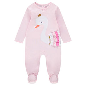 Pijama de punto con cisne estampado y volantes 