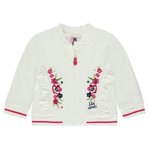 Chaque de felpa con flores bordadas y volantes 