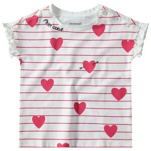 Camiseta de manga corta con volantes, rayas y abertura con botones 