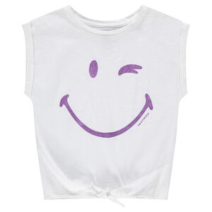 Camiseta de manga corta con forma cuadrada y estampado ©Smiley con lentejuelas 