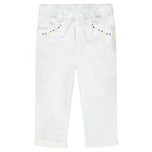 Pantalon en coton et lin avec broderies 