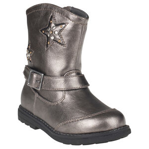Botines de color gris con cremallera con hebilla 