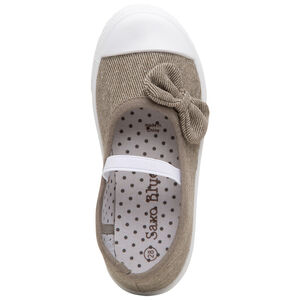 Merceditas de tela brillante con lazo y tira elástica 