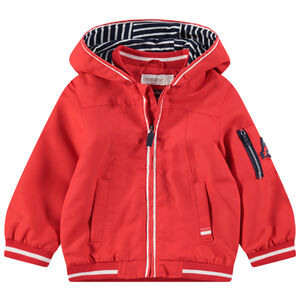 Cortavientos liso con forro de punto a rayas y bolsillos 