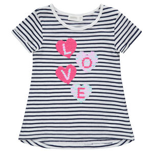 Camiseta de rayas all over con corazones de lentejuelas mágicas 