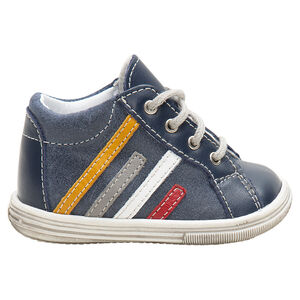 Botines de cuero con cordones y bandas que contrastan cosidas 