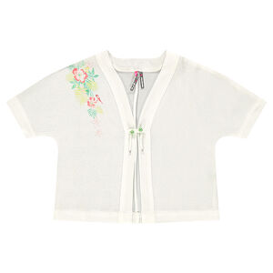 Chaqueta de kimono de manga corta de crepé con estampado de flores 