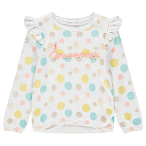 Jersey de punto con lunares de colores y volantes 