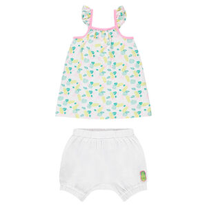Conjunto de vestido estampado y pantalón corto 