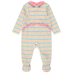 Pijama de terciopelo de rayas con cuello babero y conejo de relieve 