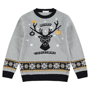 Júnior - Jersey de punto con ciervo y dibujo vintage de jacquard 