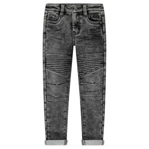 Vaqueros estilo denim de efecto desgastado con parche de guitarra 