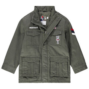Parka de sarga con bolsiullo y parches con detalles de estilo militar 