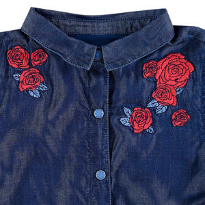 Vestido de manga larga efecto vaquero con rosas bordadas  Main Vestido de manga larga efecto vaquero con rosas bordadas