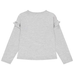 Camiseta de manga larga con volantes e inscripción estampada en aluminio 