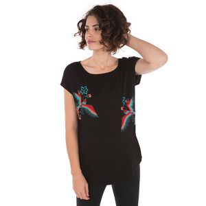 Camiseta de punto de manga corta con pájaros bordados 