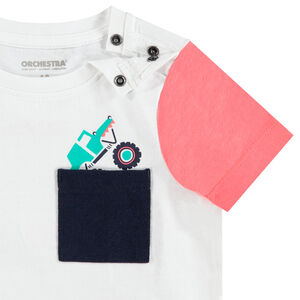 Camiseta de manga corta que contrasta y bolsillo estampado 