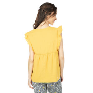 Top de premamá amarillo con manga corta con volantes 
