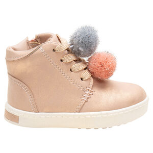Botines brillantes con efecto de cuero y pompones desmontables 