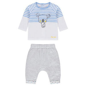 Conjunto de camiseta de rayas y pantalón gris jaspeado con cintura elástica 