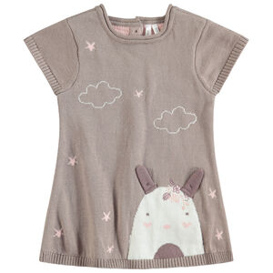 Vestido de punto con manga corta, dibujos de jacquard y orejas de relieve 